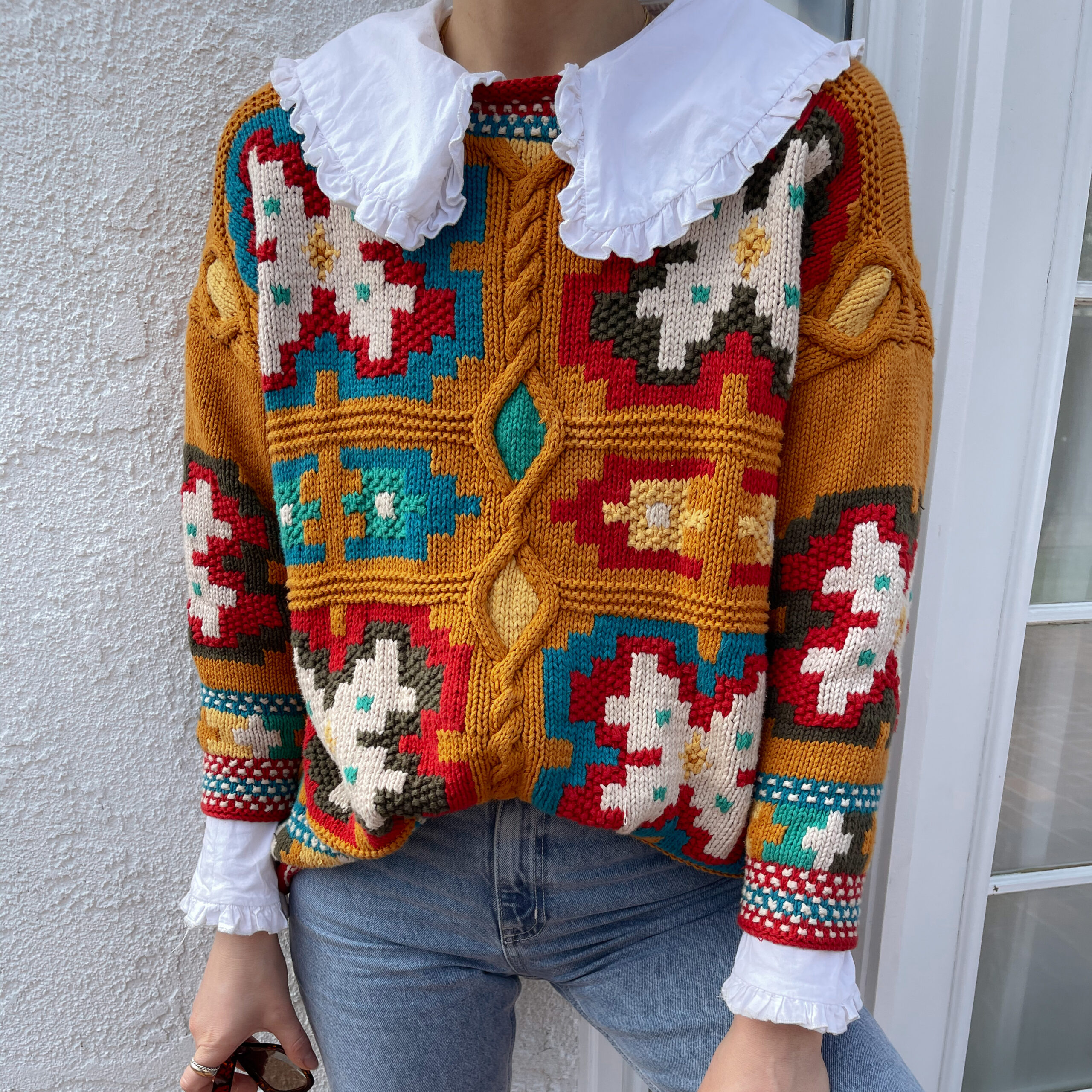 Multicolor Knit Sweater Here for the fashion